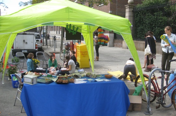 Barnard's EcoReps set up this Park(ing) Space at Broadway and 117th.