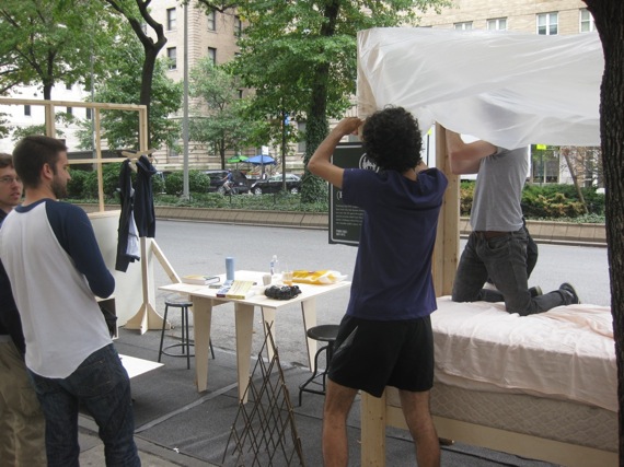 A Park(ing) Space at Broadway and 113th recreated an entire dorm room. Photo: Noah Kazis.