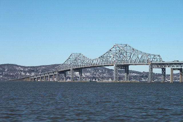 The Tappan Zee Bridge is the only way across the Hudson between _ and _ and is deteriorating rapidly. No one knows how a new bridge will be paid for. Photo: via Flickr.