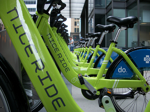 Minneapolis' bike-share system has only had __ stolen bike, but it's not just because they're Minnesota nice. Theft and vandalism haven't been a problem for American bike-sharing systems. Photo: __.