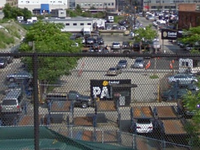 The Riverside Center site currently has almost 2,400 parking spaces. The 1,260 that will be built there are an absolute reduction. Image: Google Street View.