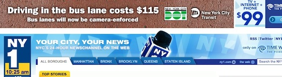 The MTA is advertising that camera enforcement is live on Select Bus Service routes on NY1.com.