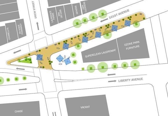 Ozone Park's new plaza stretches along Liberty Avenue. Photo: DOT