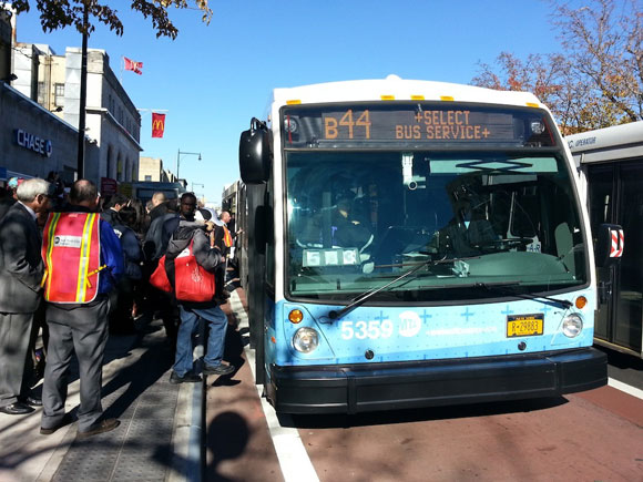 B44 SBS upgrades existing limited-stop service with bus lanes and other improvements. Photo: Stephen Miller