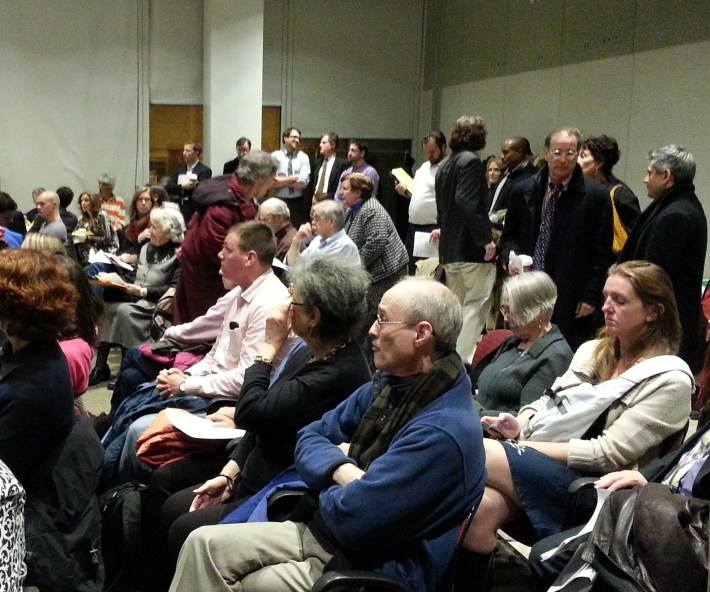 The room was full as the committee began debating resolutions and amendments. Photo: Stephen Miller