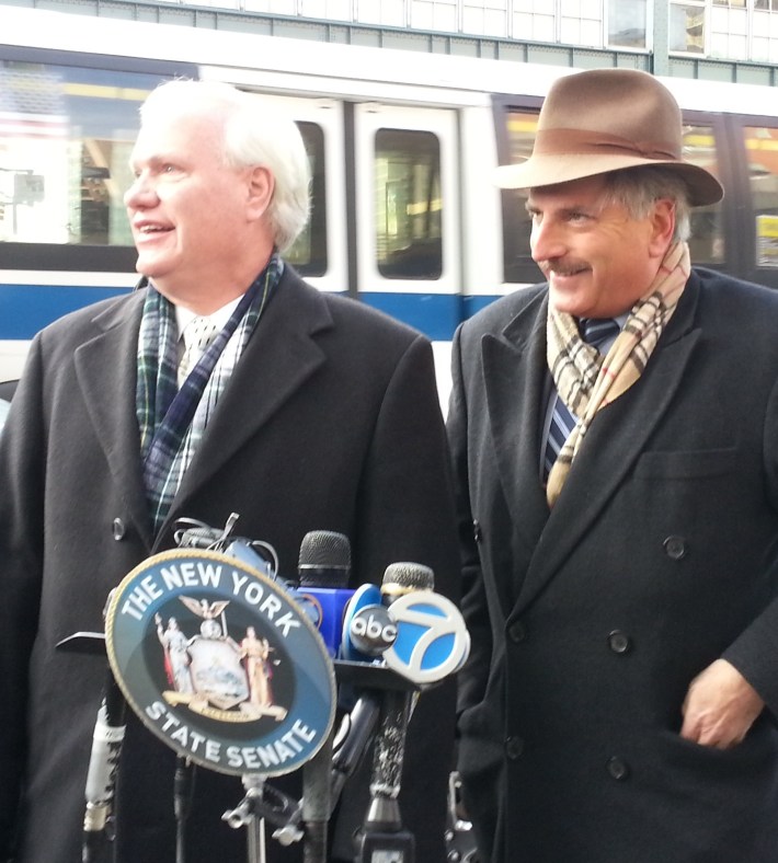 State Senator Tony Avella and Assembly Member David Weprin oppose a plan that would bring lower tolls to the Throgs Neck and Whitestone Bridges in eastern Queens. Photo: Stephen Miller