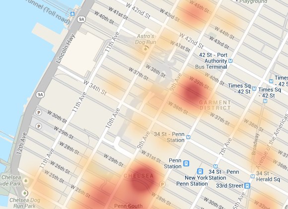 Car thefts, January to October, 2013. Image: NYC Crime Map