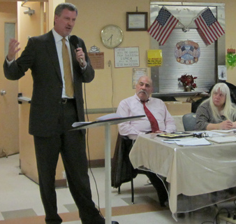 Public Advocate Bill de Blasio addresses Brooklyn Community Board 1 in 2011. Photo: Bill de Blasio