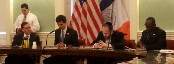 Ydanis Rodriguez at his first transportation committee meeting as chair earlier today. Photo: Stephen Miller