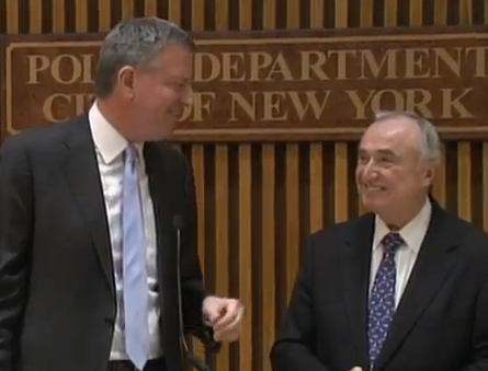 Mayor Bill de Blasio and Police Commissioner Bill Bratton talk about their commitment to traffic safety. Photo: NYC Mayor's Office