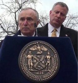 Commissioner Bratton and Mayor de Blasio at yesterday's Vision Zero event. Image: Clarence Eckerson