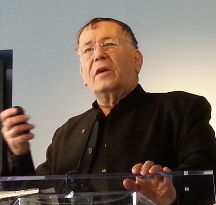 Jan Gehl speaks at an event today about plazas in low-income neighborhoods. Photo: Stephen Miller