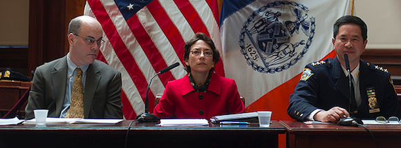 TLC chief operating officer Conan Freud, DOT Commissioner Polly Trottenberg and NYPD Transportation Chief Thomas Chan. Photo: William Alatriste/NYC Council