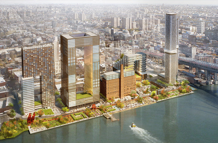 A rendering of the Domino Sugar Factory plan from Two Trees Management. Image: SHoP Architects