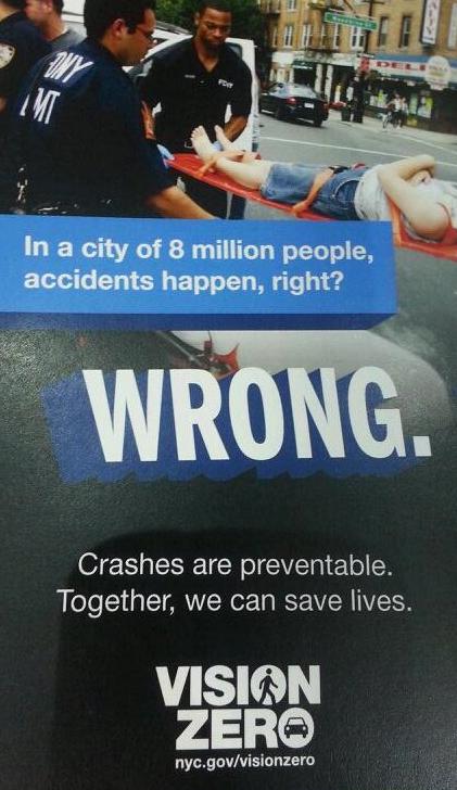 NYPD and DOT will hand out this flyer at high-crash intersections.