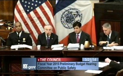 NYPD Commissioner Bill Bratton and other department brass testify before the City Council on March 21.
