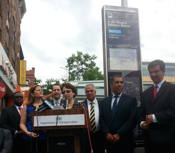 Transportation Commissioner Polly Trottenberg speaks at today's event marking the launch of Select Bus Service on 125th Street. Photo: Stephen Miller