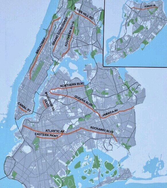 As of today, DOT has announced 13 arterial slow zones to be installed by the end of August. Image: NYC DOT/Twitter