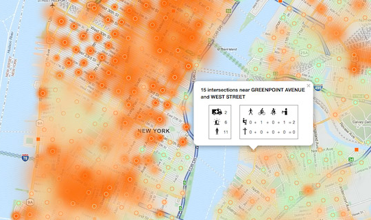 No need to reformat NYPD's monthly reports anymore. Now, crashes, fatalities and injuries can be easily mapped and sorted. And it's updated daily. Image: NYC Crashmapper