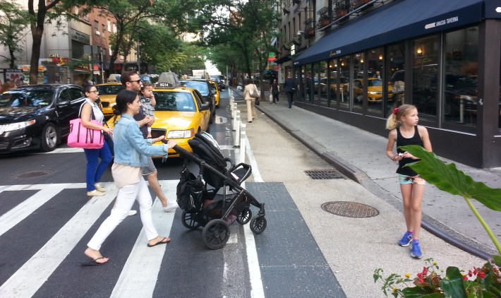 The crowded intersection of 60th Street and Third Avenue now has a bit more space for pedestrians. Photo: Stephen Miller