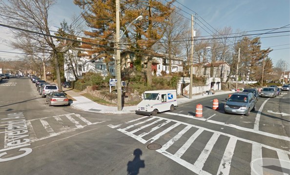 Photos from the scene of a Monday afternoon crash show a Honda on the sidewalk on the northeast corner of Hylan Boulevard and Cleveland Avenue. Image: Google Maps