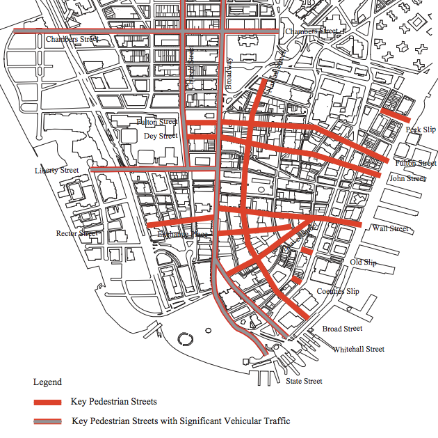 Long studied, little implemented: This 1997 Department of City Planning map identified streets ripe for pedestrianization or plazas. Adding shared streets to the mix could open up more possibilities. Image: DCP