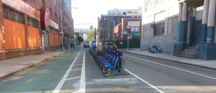 Parking for 27 bikes has replaced parking for four or five cars, and complaints abound. Photo: Stephen Miller