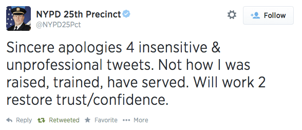 Thomas Harnisch, commanding officer of the 25th Precinct, apologized for his comments. Image via Twitter