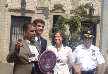 State Senator Adriano Espaillat and City Council reps Ydanis Rodriguez and Helen Rosenthal inaugurated the Broadway Arterial Slow Zone today. DOT announced on Friday that 14 additional arterials will get the slow zone treatment before the year is out. Photo: ##https://twitter.com/EspaillatNY/status/496363520024670208##@EspaillatNY##