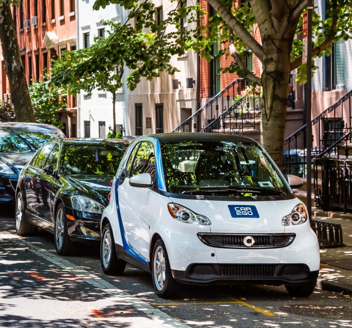 Car2Go will operate on NYC's residential streets, which offer free parking. The city hasn't made a deal with the company for metered spaces. Photo: Car2Go