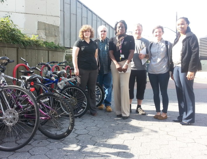 Staff from the Roosevelt Island Operating Corporation and Bike New York tour the island yesterday. Photo: Stephen Miller