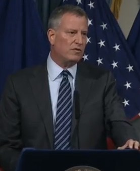 Mayor de Blasio speaks at today's bill signing. Photo: NYC Mayor's Office/YouTube