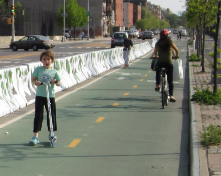 Too ugly for Astoria? CB 1 is okay with barriers on the Vernon Boulevard bike lane, but not concrete ones. Image: DOT [PDF]