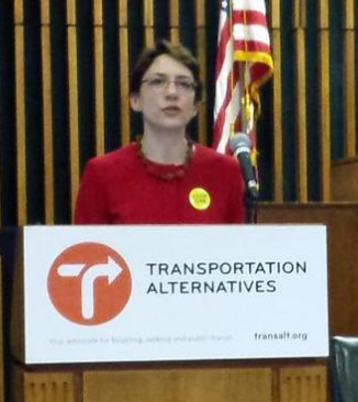 DOT Commissioner Polly Trottenberg gives the keynote at today's Vision Zero Symposium. Photo: NYC DOT/Twitter