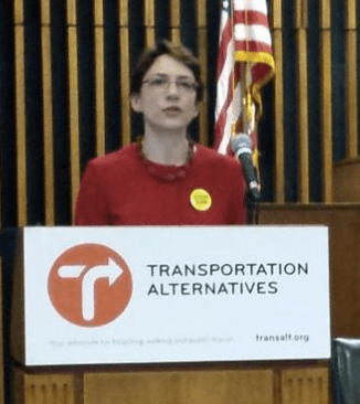 DOT Commissioner Polly Trottenberg gives the keynote at today's Vision Zero Symposium. Photo: NYC DOT/Twitter