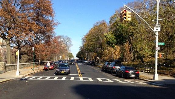 Seaman Avenue at Isham Street, looking north. New asphalt and markings, but no bike lanes. Photo: Brad Aaron