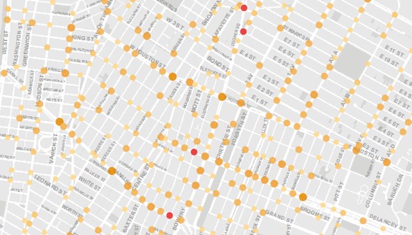 Injuries are indicated in orange, and fatalities in red, on DOT's new Vision Zero map.