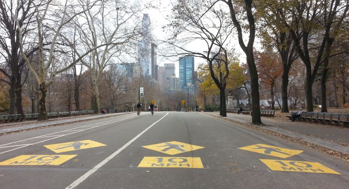 New markings indicate lower speed limits in advance of pedestrian crossings. Photo: Stephen Miller