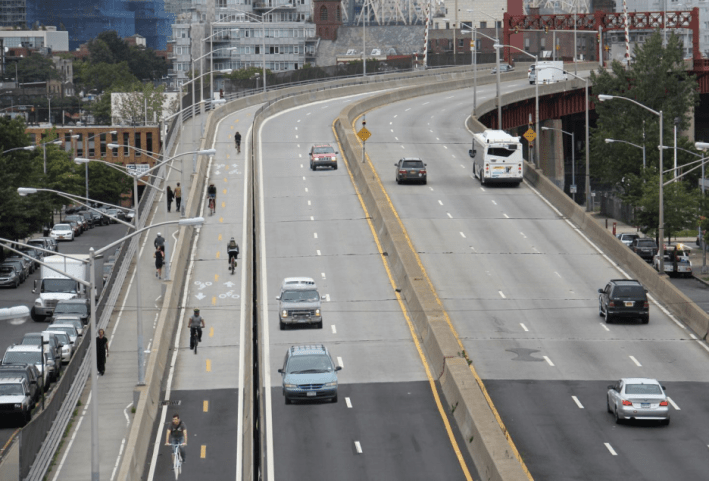 This time next year, cyclists and pedestrians will no longer share the same cramped path on the Pulaski Bridge. Image: DOT [PDF]
