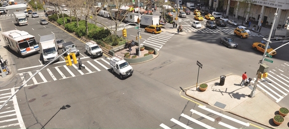 Lincoln Square is a dangerous spot for pedestrians. Will opposition from a local BID stop safety fixes in their tracks? Photo: DOT