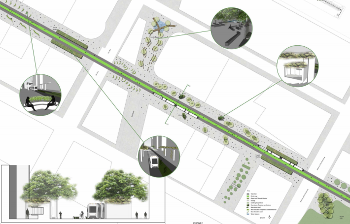Another plan proposes a center-running bikeway along 42nd Street. Image via Vision42 [PDF]