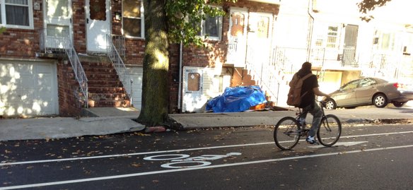 Jersey City bike-share is expected to launch in the spring. The city is currently striping 31 miles of bike lanes. Photo: ##https://labikas.wordpress.com/2013/11/01/new-jersey-city-bike-lanes-on-fulton-and-woodlawn/##Joe Linton##