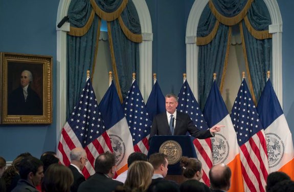 Mayor de Blasio at today’s budget press conference. Photo: @NYCMayorsOffice