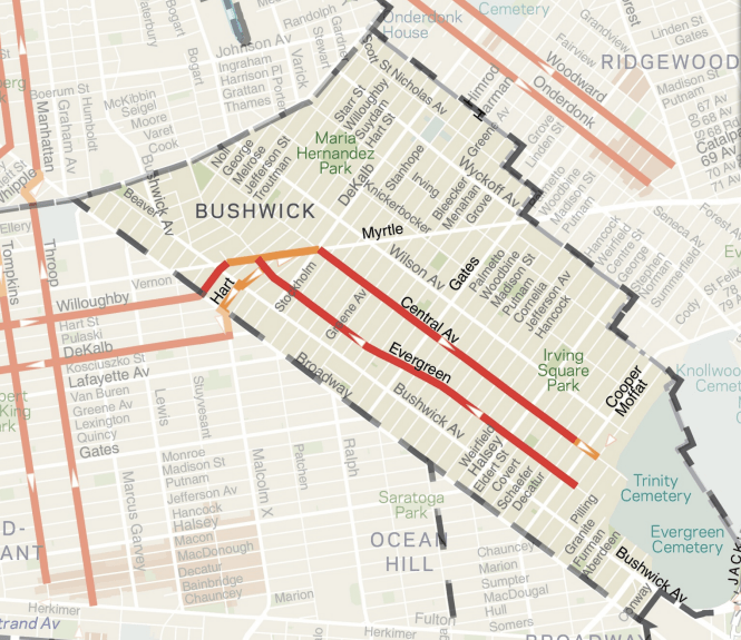 The neighborhood is currently not well-served by bike lanes. Image: DOT