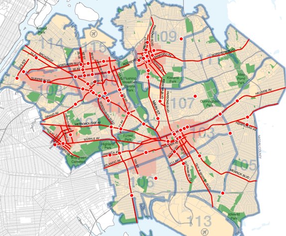 Concentrating on high priority intersections in Queens alone could use up roughly an entire year's worth of allotted Vision Zero engineering improvements. Image: NYC DOT