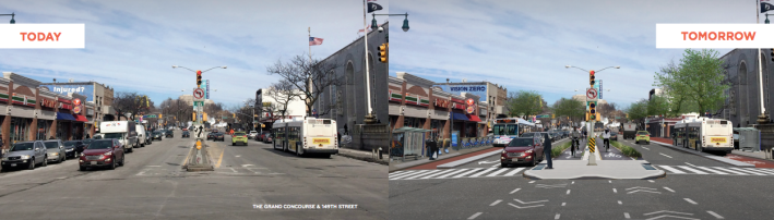 The Grand  Concourse at 149th Street. Transportation Alternatives recommends major redesigns and significant investments in this arterial street and others.