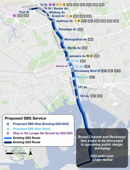 Select Bus Service would run on the Q52 and Q53 lines. Click to enlarge. Map: DOT/MTA [PDF].