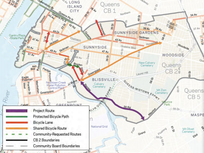 A separate plan would expand the bike network in Sunnyside and Long Island City. Map: DOT [PDF]