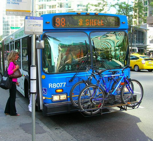 Bus racks on the front of a bus in downtown Vancouver, BC. Photo: Stephen Rees/Flickr