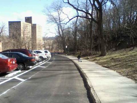First markings for the new protected bike lane on Fort George Hill. Photo: Jonathan Rabinowitz